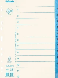 Pärmregister JOPA Papper A4 1-12, blå flik