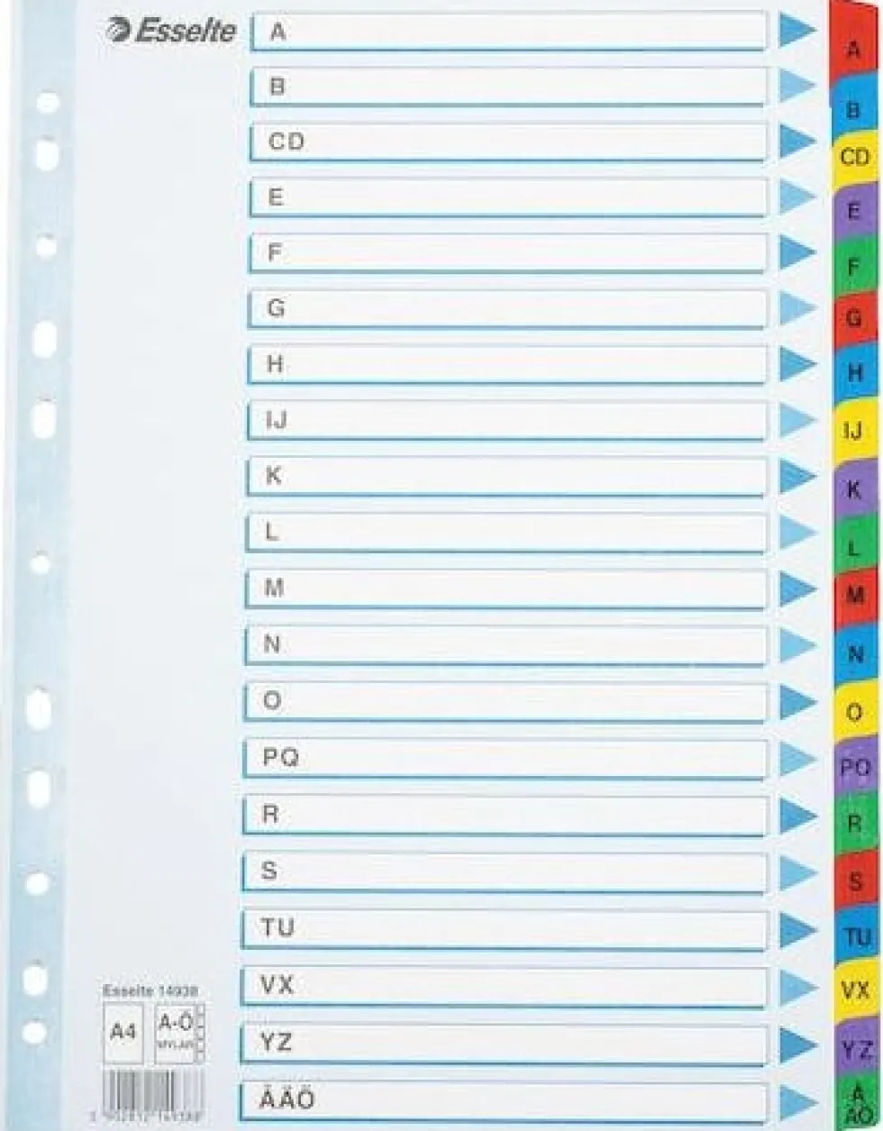 Register ESSELTE Mylar A4 A-Ö multifärgat