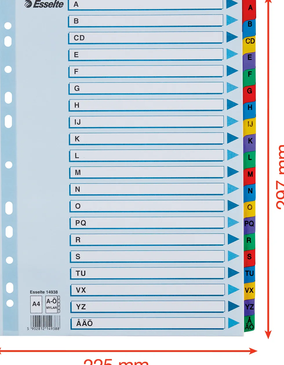 Register ESSELTE Mylar A4 A-Ö multifärgat