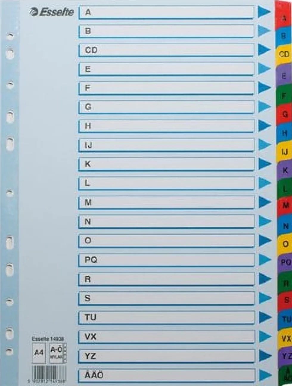 Register ESSELTE Mylar A4 A-Ö multifärgat
