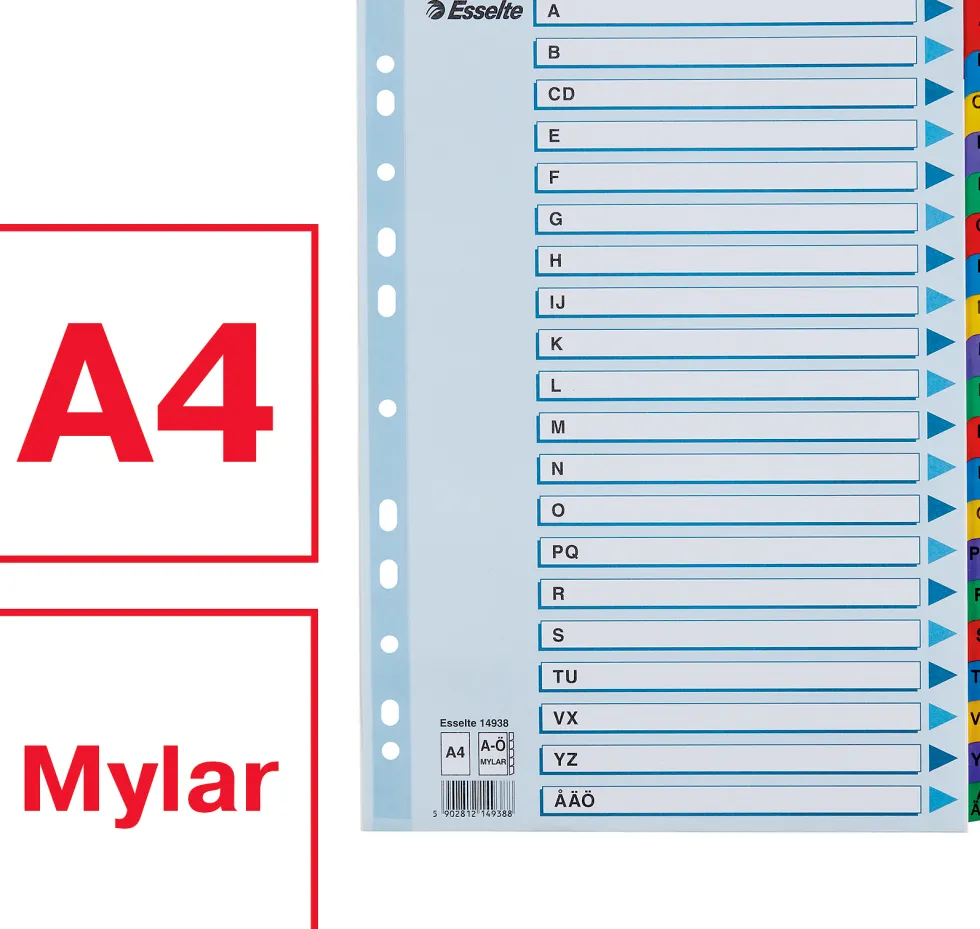 Register ESSELTE Mylar A4 A-Ö multifärgat