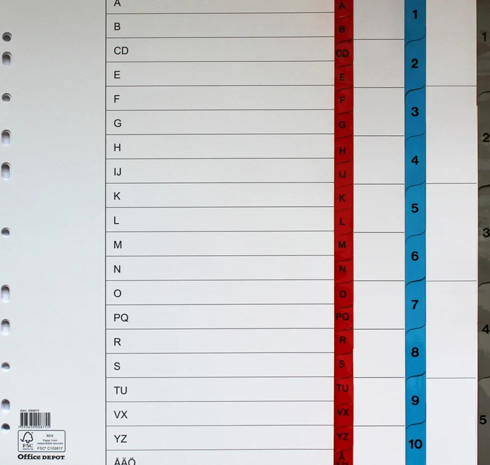 Register flikförstärkt A4 1-5