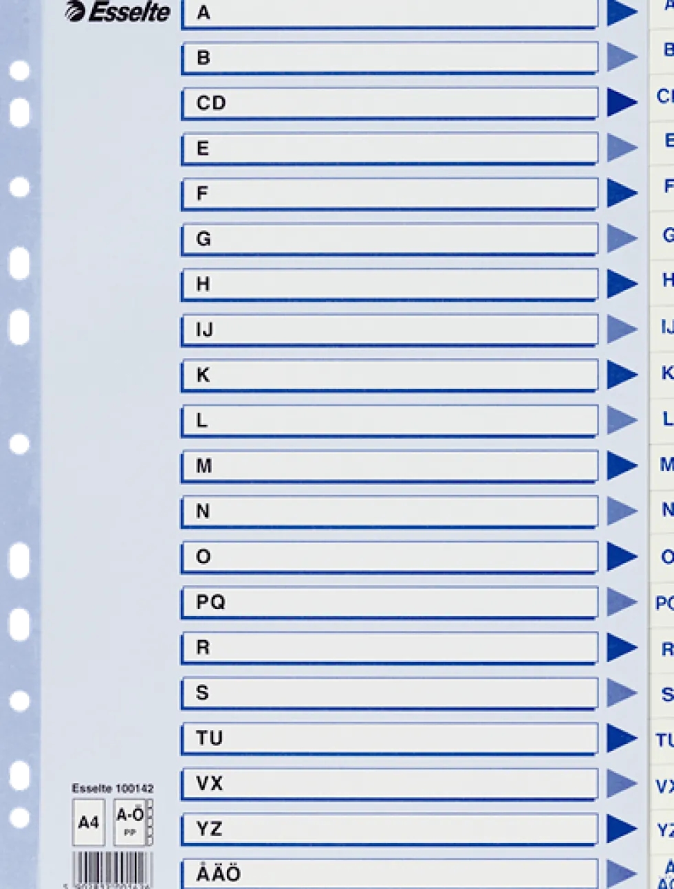 Register Non-Stop A4/A-Ö rubrikblad vit
