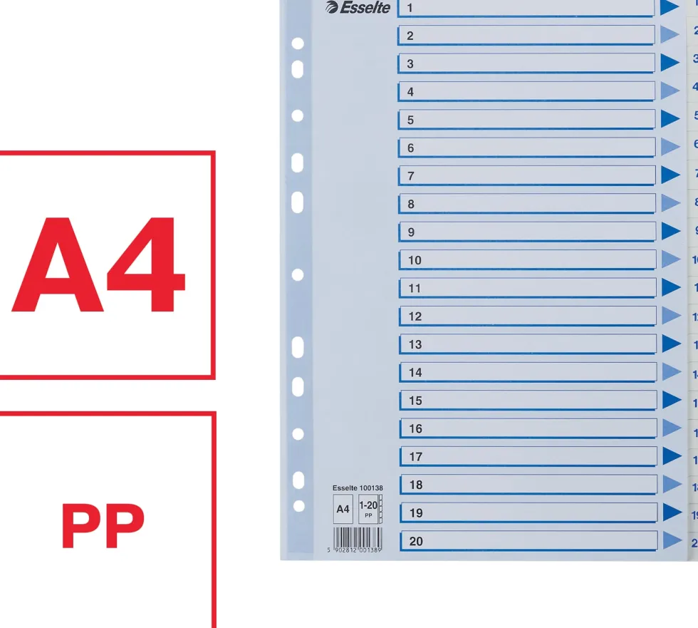 Register Non-Stop A4/1-20 rubrikblad vit