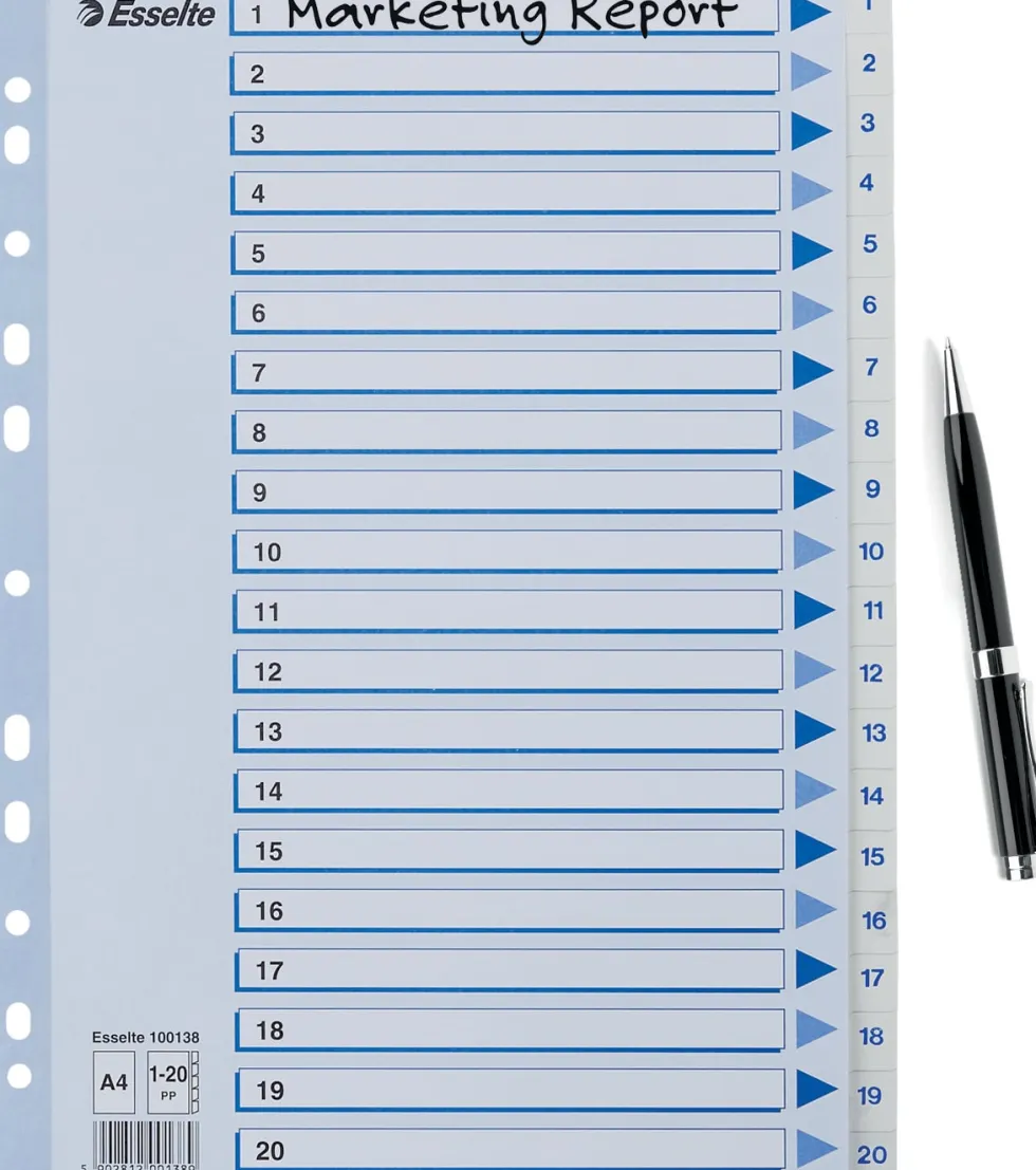 Register Non-Stop A4/1-20 rubrikblad vit