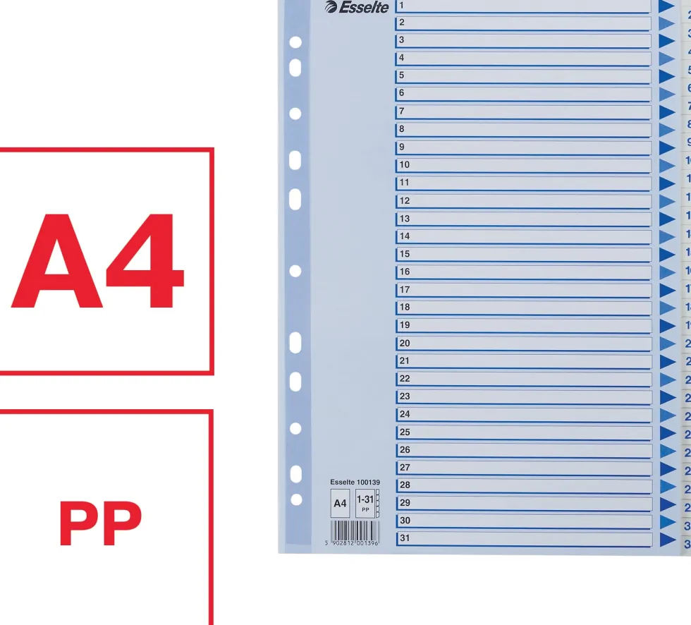 Register Non-Stop A4/1-31 rubrikblad vit