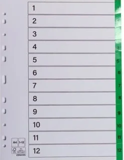 Register plastflik 1-12 grön 10/fp