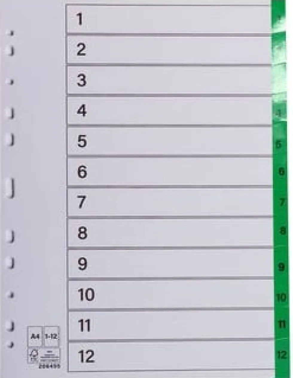 Register plastflik 1-12 grön 10/fp