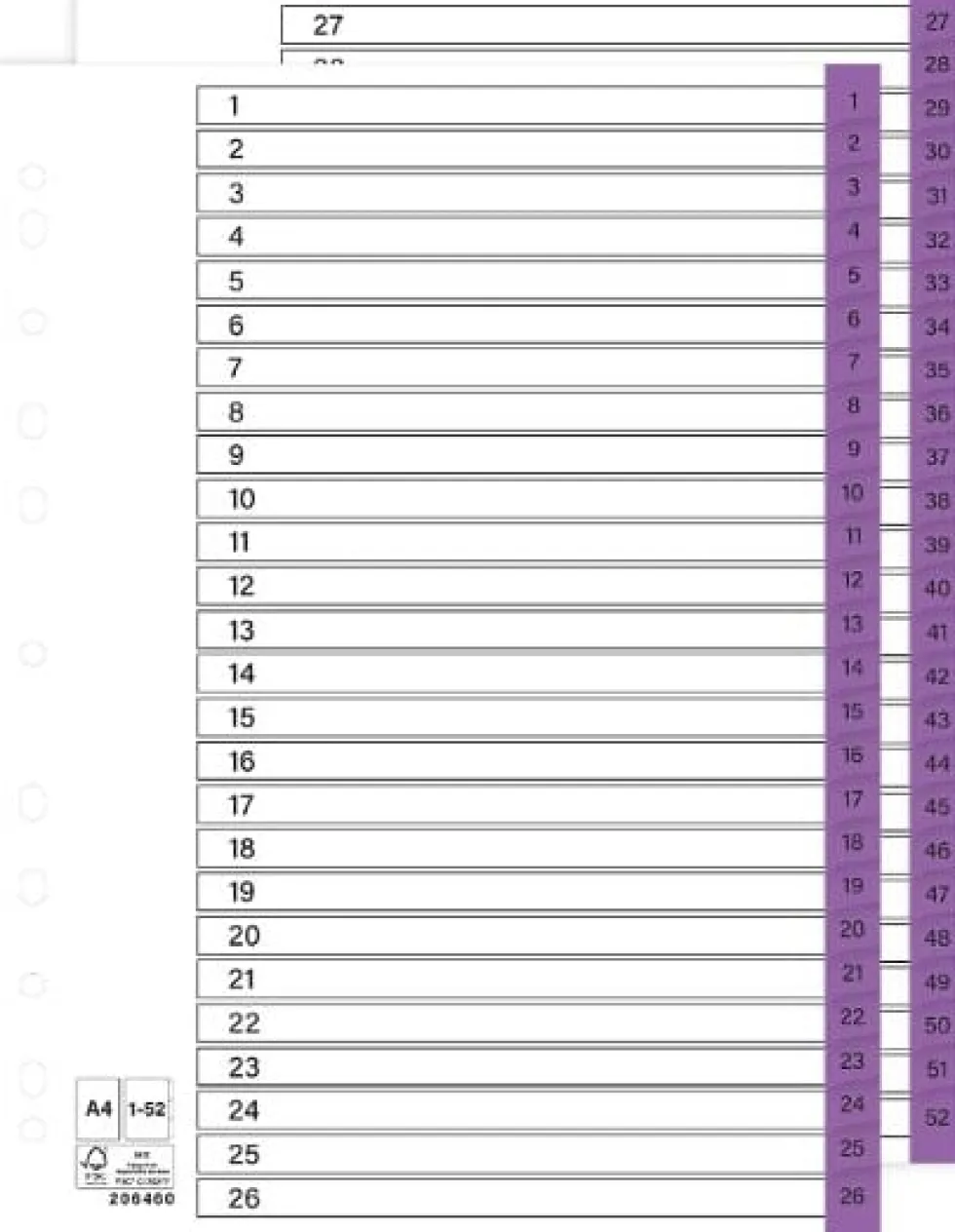 Register plastflik 1-52 lila 5/fp