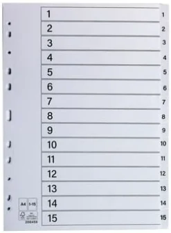 Register plastflik 1-15 vit 10/fp