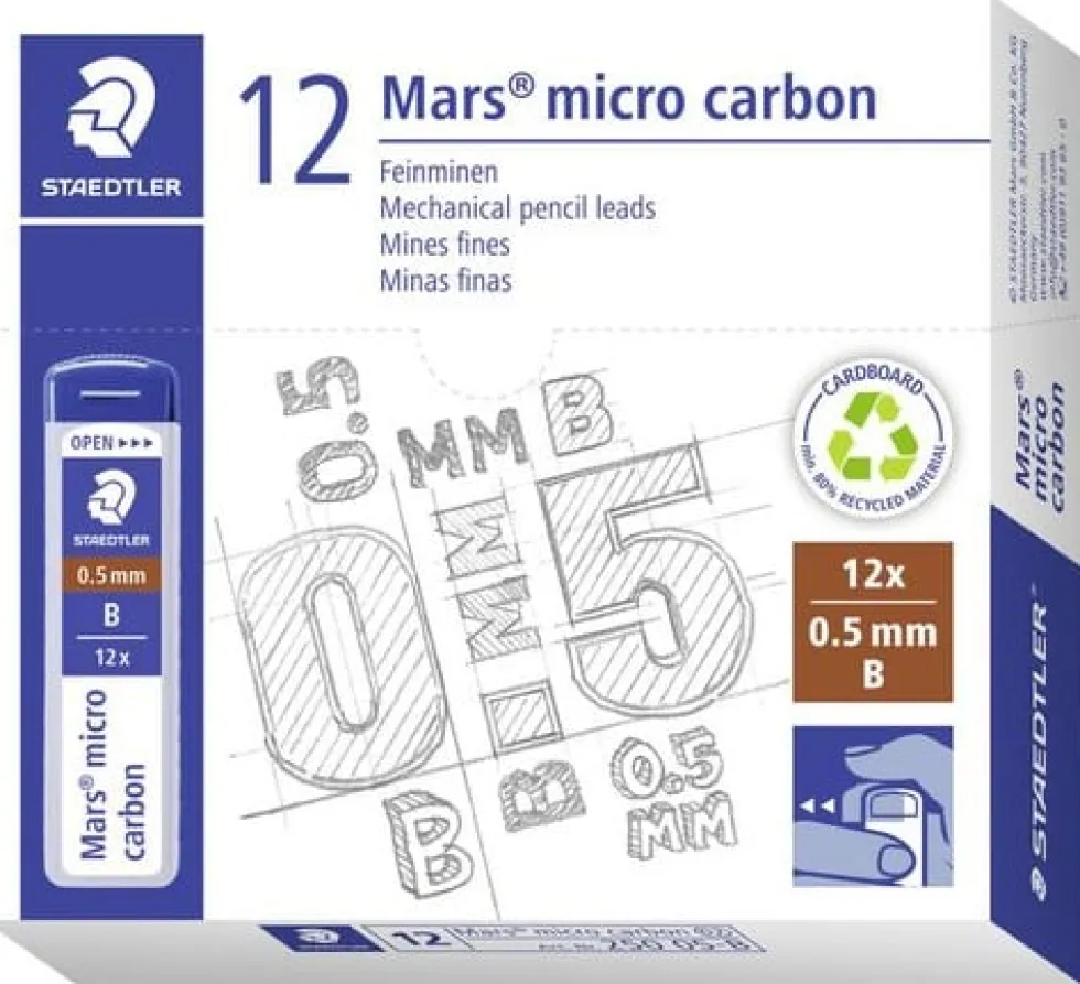 Reservstift Staedtler 0,5mm B, 12 stift/tub, 12fp