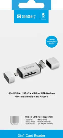 Sandberg Card Reader USB-C+USB+MicroUSB