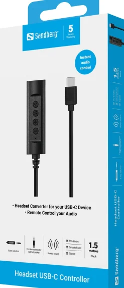 SANDBERG Headset USB-C Controller, 1.5m