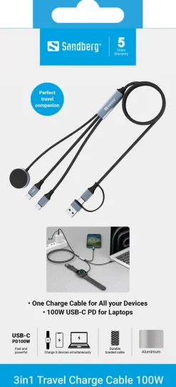 Sandberg 3in1 Travel Charge Cable 100W