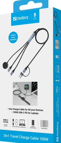 Sandberg 3in1 Travel Charge Cable 100W