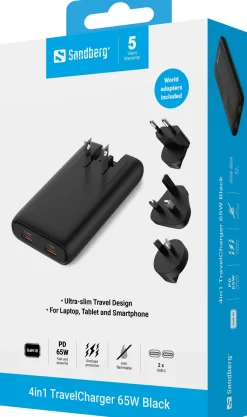 Sandberg 4in1 TravelCharger 65W Black