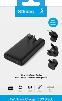 Sandberg 4in1 TravelCharger 65W Black