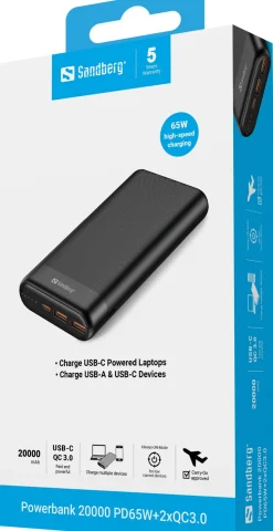 Sandberg Powerbank 20000 PD65W+2xQC3.0