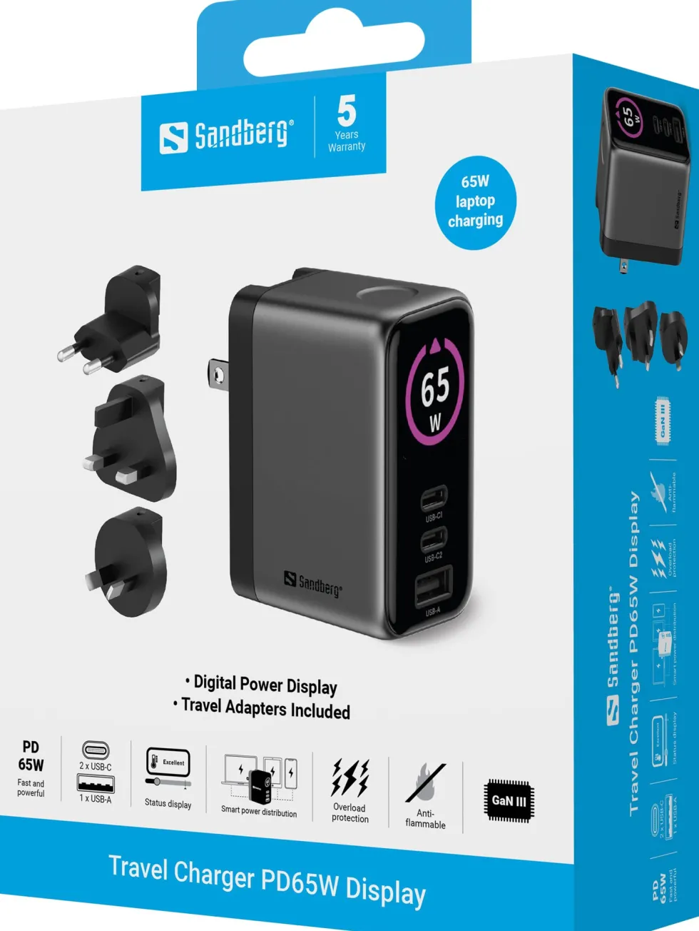 Sandberg Travel Charger PD65W Display