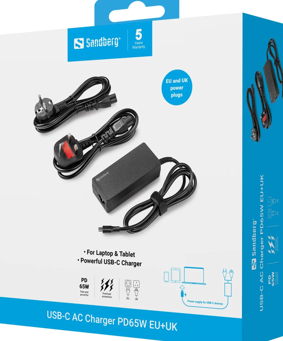 Sandberg USB-C AC Charger PD65W EU+UK