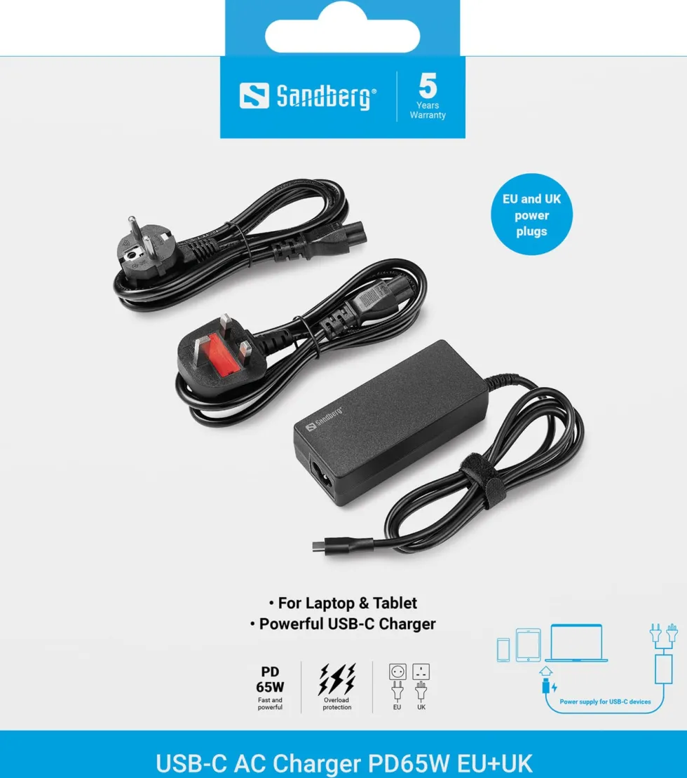Sandberg USB-C AC Charger PD65W EU+UK