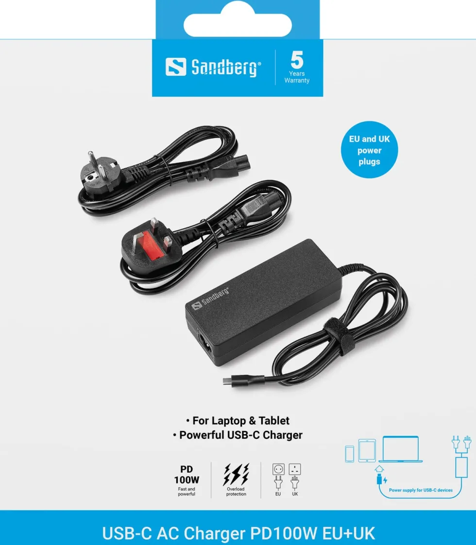 Sandberg USB-C AC Charger PD100W EU+UK