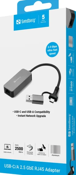 Sandberg USB-C/A 2.5 GbE RJ45 Adapter