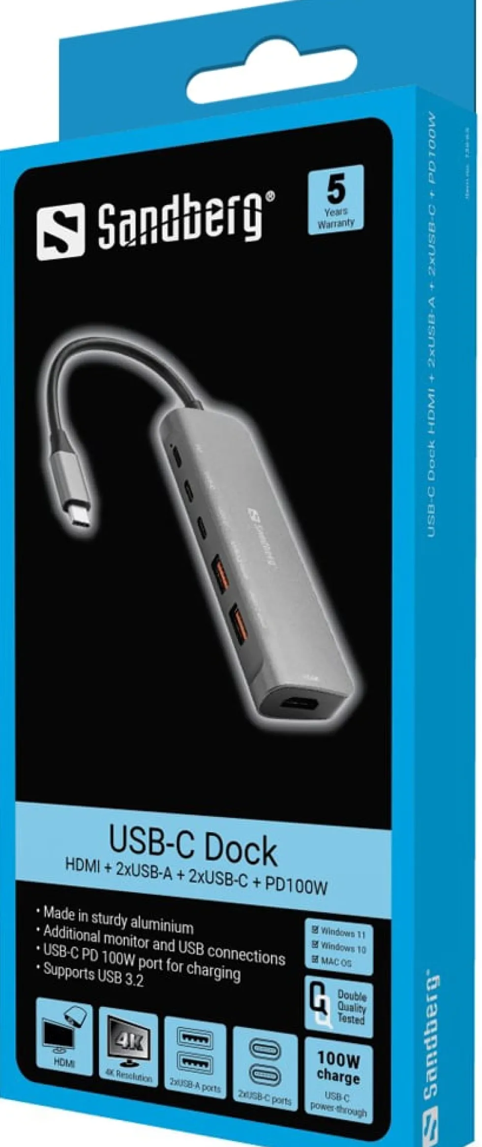 SANDBERG USB-C Dock HDMI + 2xUSB-A + 2xUSB-C + PD100W