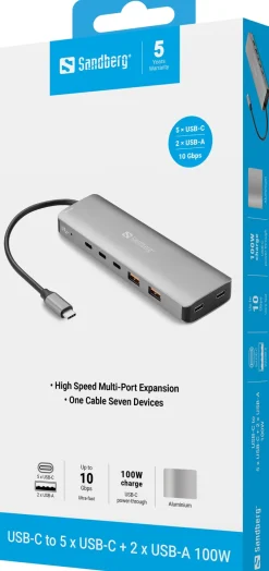 SANDBERG USB-C to 5 x USB-C + 2 x USB-A 100W