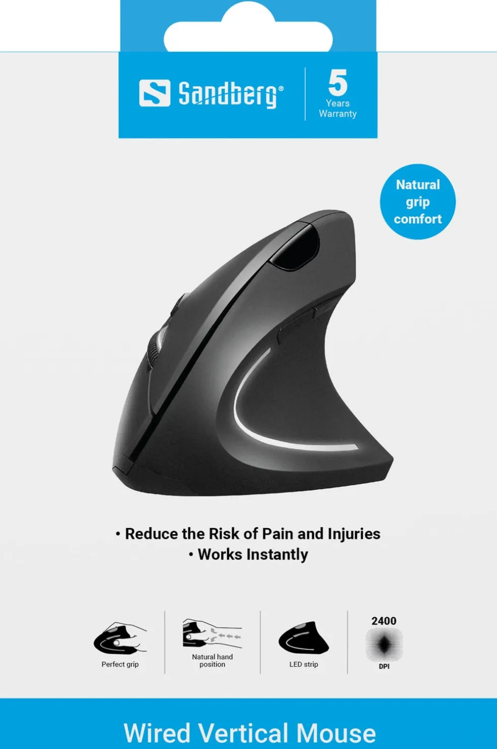 Sandberg Wired Vertical Mouse, Black