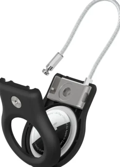 Secure Holder with Wire Cable for Airtag - Black