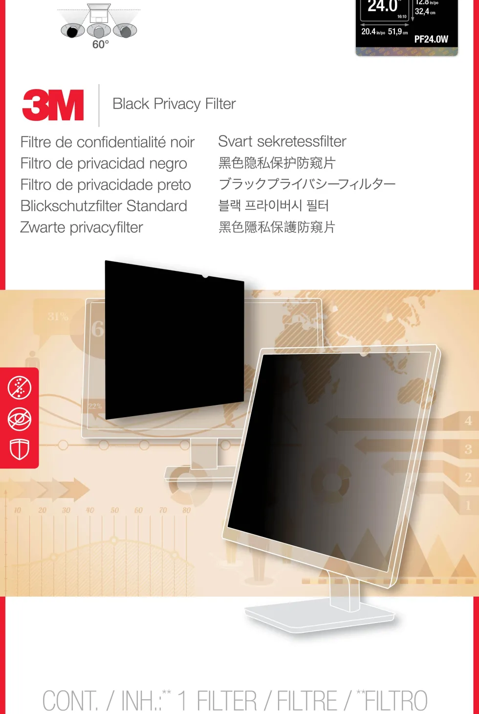 Sekretessfilter 3M PF, 16:10, 24 tum