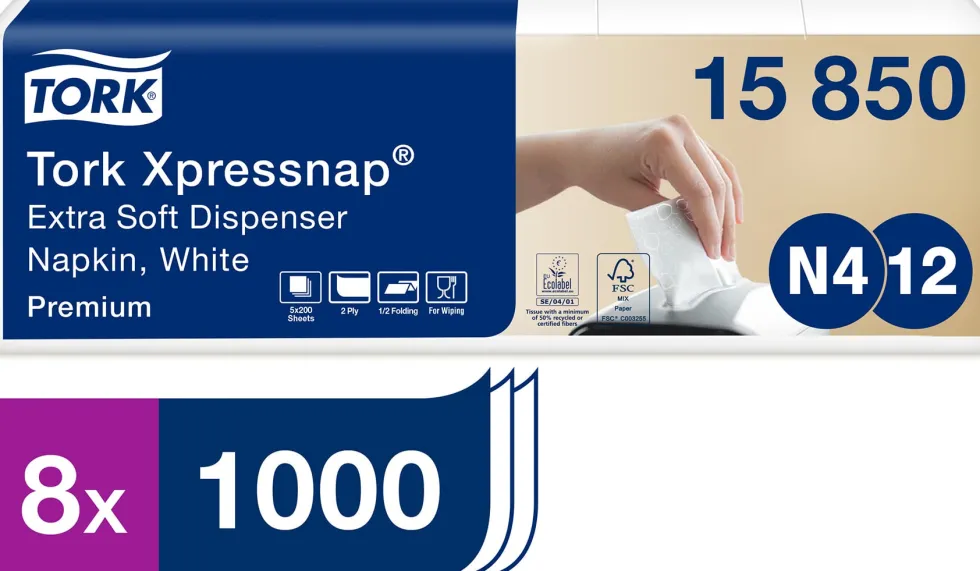 Servett TORK Xpressnap Premium N4, 2-lag, 8000/fp