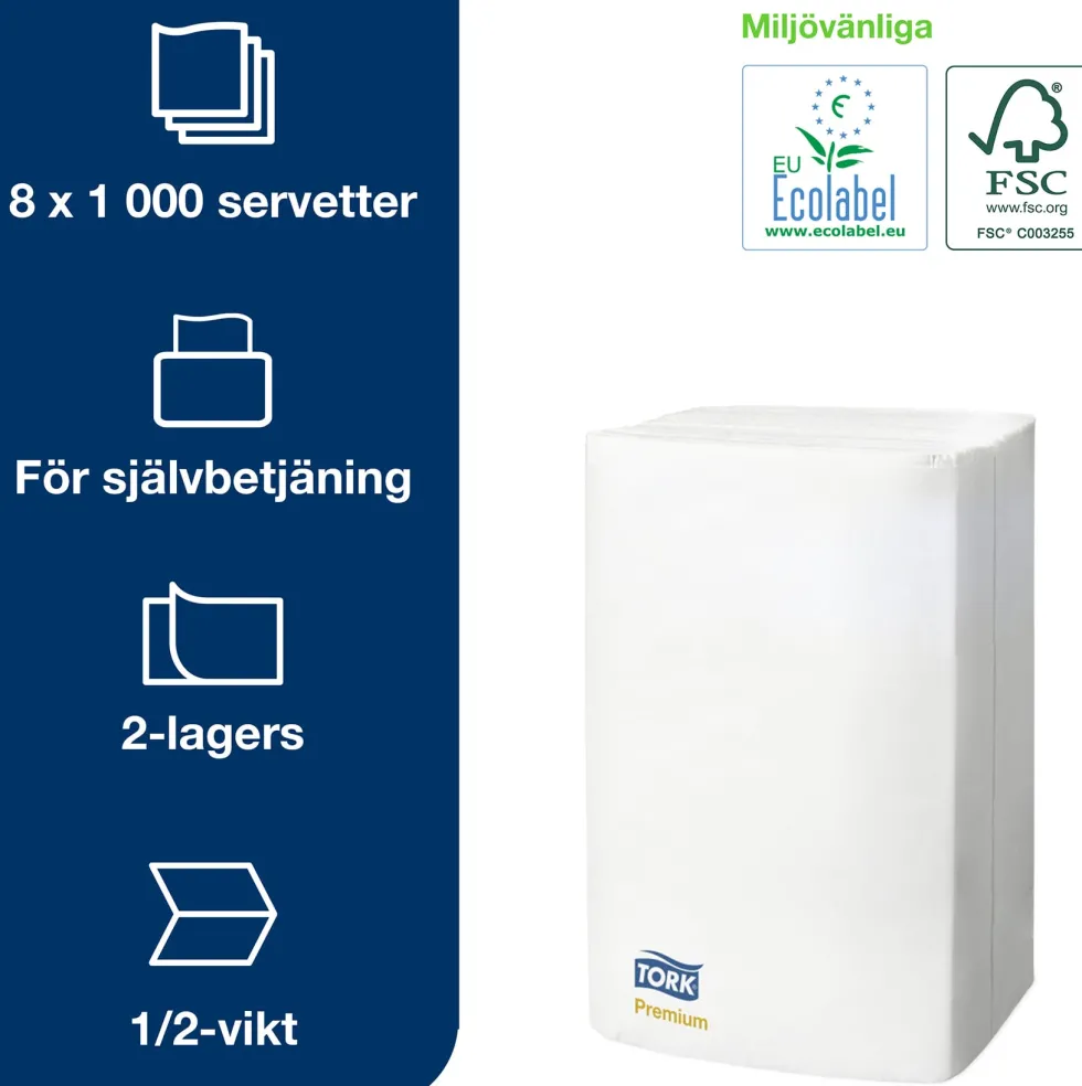Servett TORK Xpressnap Premium N4, 2-lag, 8000/fp