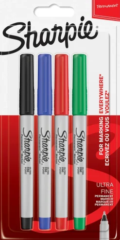 Sharpie Ultra Fine märkpenna 0.3mm 4-Blister Svart/Röd/Blå/G