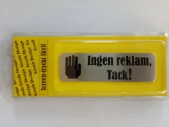 Skylt-''Ingen reklam, tack!'' silver/svart 30x100 mm blister