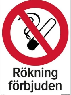 Skylt Rökning förbjuden plast 210x297mm