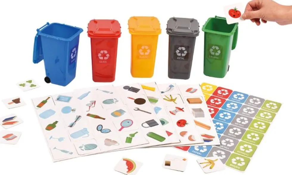 Spel Återvinningsspel med 5 soptunnor