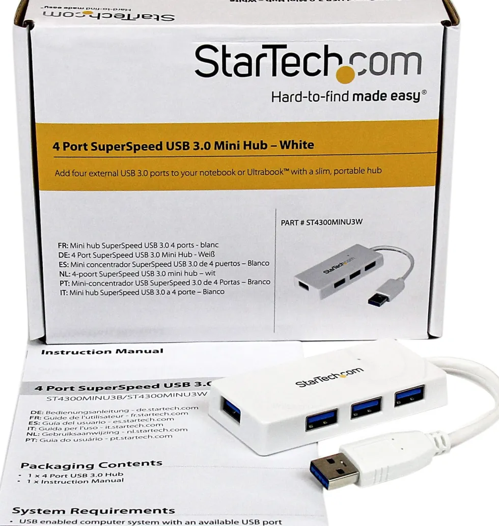 Startech Bärbar SuperSpeed mini USB 3.0-hubb med 4 portar - Vit