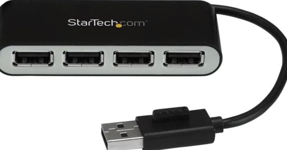 Startech Bärbar USB 2.0-hubb med 4 portar och inbyggd kabel