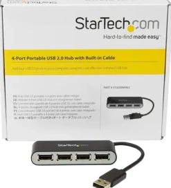 Startech Bärbar USB 2.0-hubb med 4 portar och inbyggd kabel