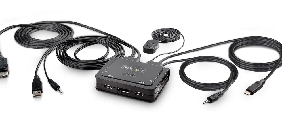 StarTech.com 2-Port Hybrid USB-C DisplayPort Cable KVM Switch,
