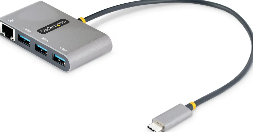 StarTech.com 3-Port USB-C Hub with Ethernet, 3x USB-A Ports,