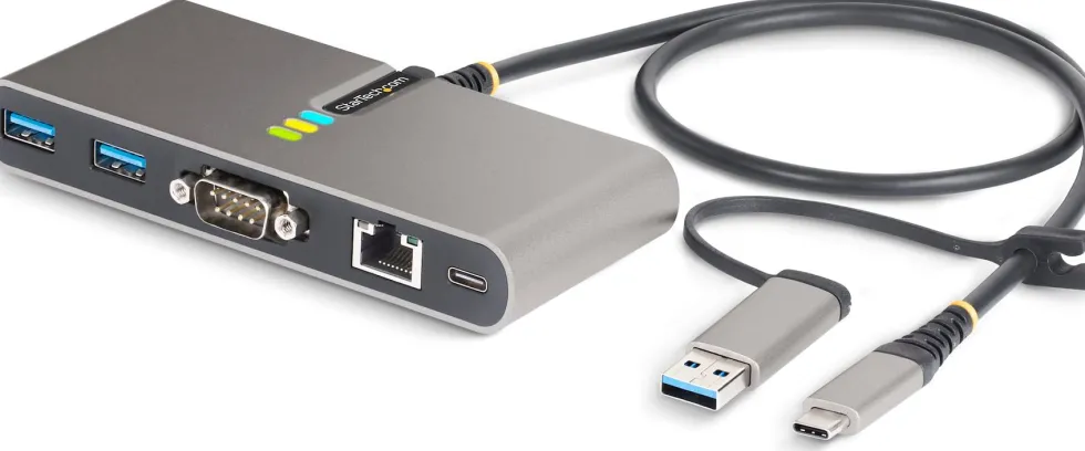StarTech.com 2-Port USB-C/USB-A Hub with GbE and RS232 Serial,