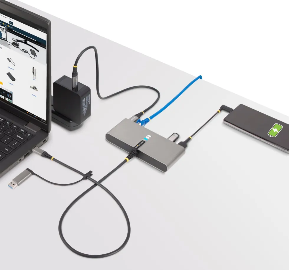 StarTech.com 2-Port USB-C/USB-A Hub with GbE and RS232 Serial,