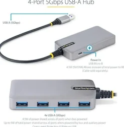 StarTech.com 4-Port USB Hub, USB 3.0 5Gbps, Bus Powered, USB-A
