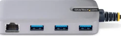 StarTech.com 3-Port USB Hub with Ethernet, 3x USB-A Ports,