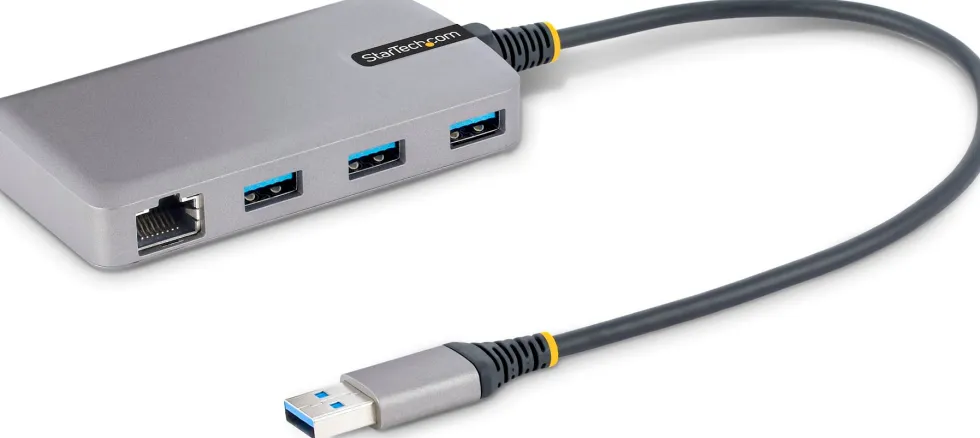StarTech.com 3-Port USB Hub with Ethernet, 3x USB-A Ports,