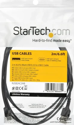 StarTech 2 m USB 2.0 till USB-C-kabel -&nbsp,svart&nbsp,