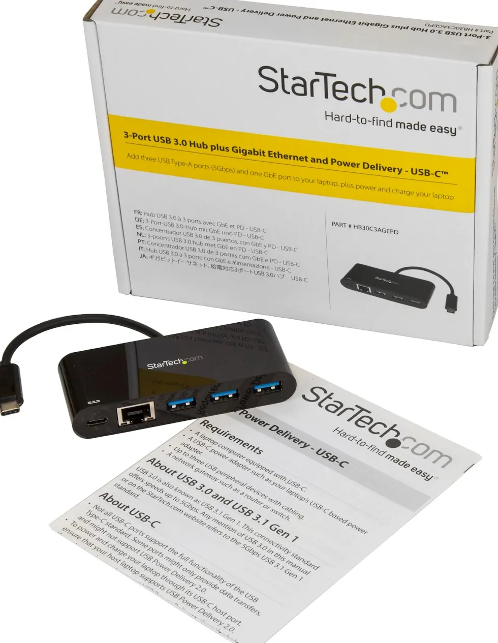 Startech 3-ports USB-C-hubb med Gigabit Ethernet och 60 W